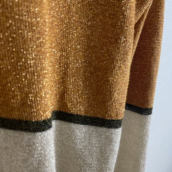 Free People Womens Medium Metallic Deep V Neck Sweater Gold Dust Pullover Top - Picture 14 of 14